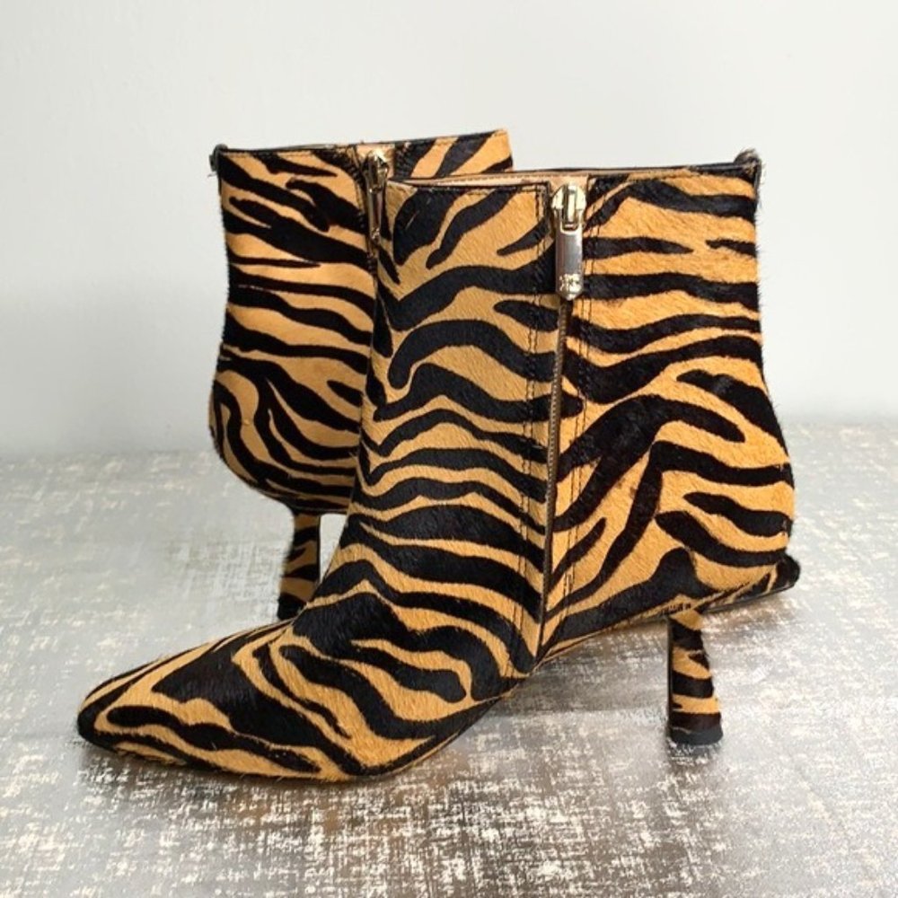 SAM EDELMAN Lizzo Kitten NWT BLACK TAN TIGER PRINT HEELED BOOTS